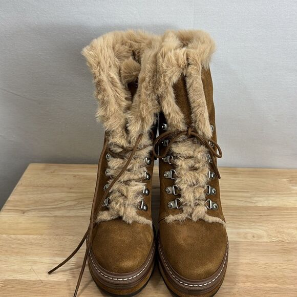 Steve Madden Women's Scoops Platform Lug-Sole Hiker Booties Chestnut Size 8 NIB - Picture 3 of 9